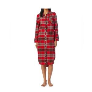 Ralph Lauren RED TARTAN PLAID Flannel MAXI Sleepshirt Nightgown POCKETS